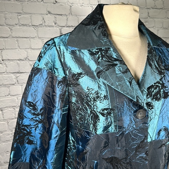 Susan Graver one button Teal Black Velvet evening light Jacket Blazer Medium NEW - Picture 4 of 16